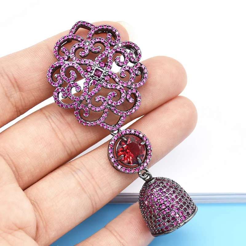 1 PCS 32x66MM Cubic Zircon Micro Pave Flower Tassel Pendant