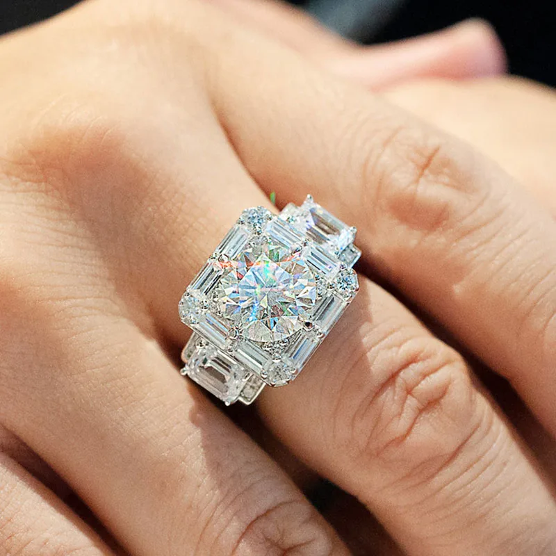 Huitan Geometrische quadratische Ringe für Damen/Herren mit brillantem Zirkonia, Paarringe, Hochzeit, Verlobung, Modeschmuck