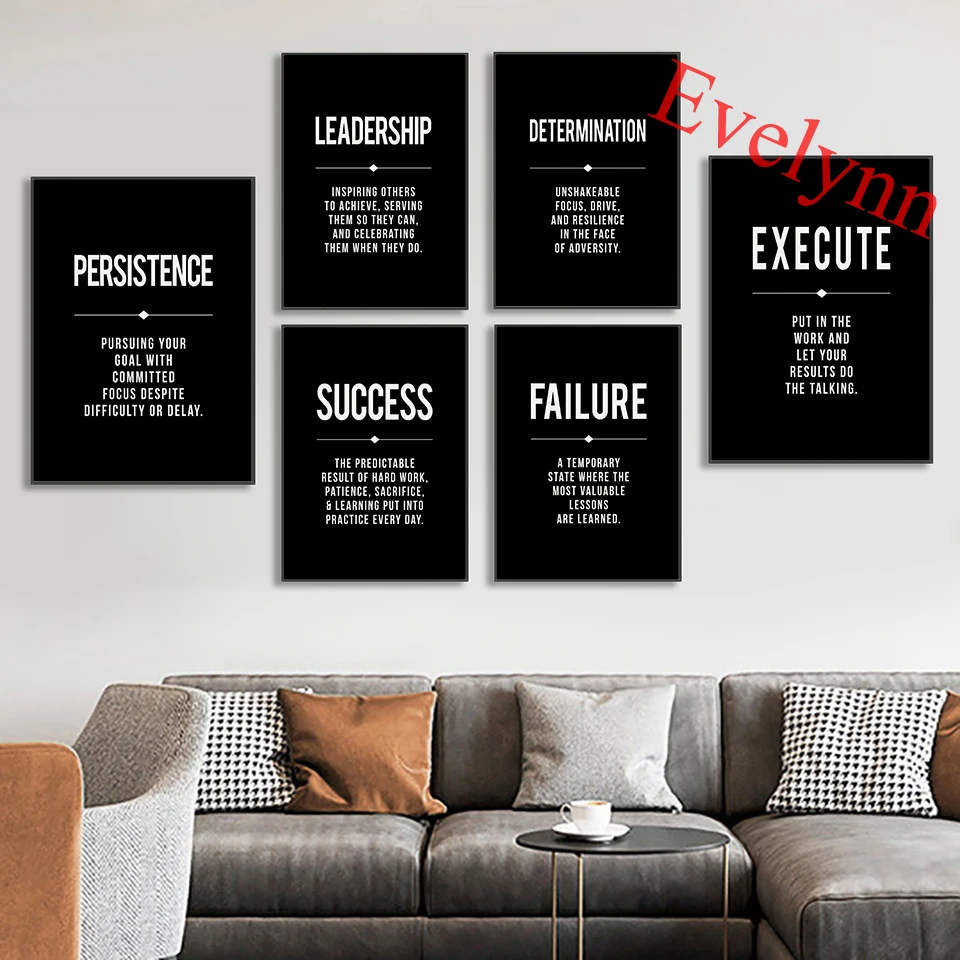 Modern Office Wall Art Decor, Black Motivational Prints,Success Leadership Quote, Inspirational Wall Art Canvas Painting Frame