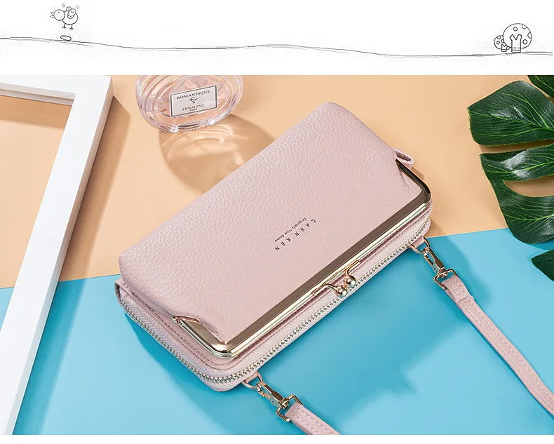 Women Mini Shoulder Bag Soft PU Leather Small Purse Long Money Wallet Mobile Phone Multifunction Credit Card Holder For Girls