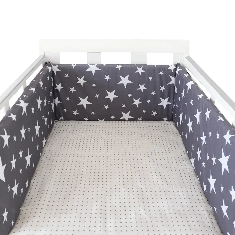 Cama de bebé de estrellas nórdicas, parachoques grueso, diseño de cremallera, cuna de una pieza, cojín Protector de cuna, almohadas de 200x30 CM