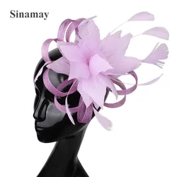 Fashion Fancy Feather Flower Fascinator Hat Women Elegant Bridal Headwear Hair Clips Accessories Ladies Female Chapeau Headband