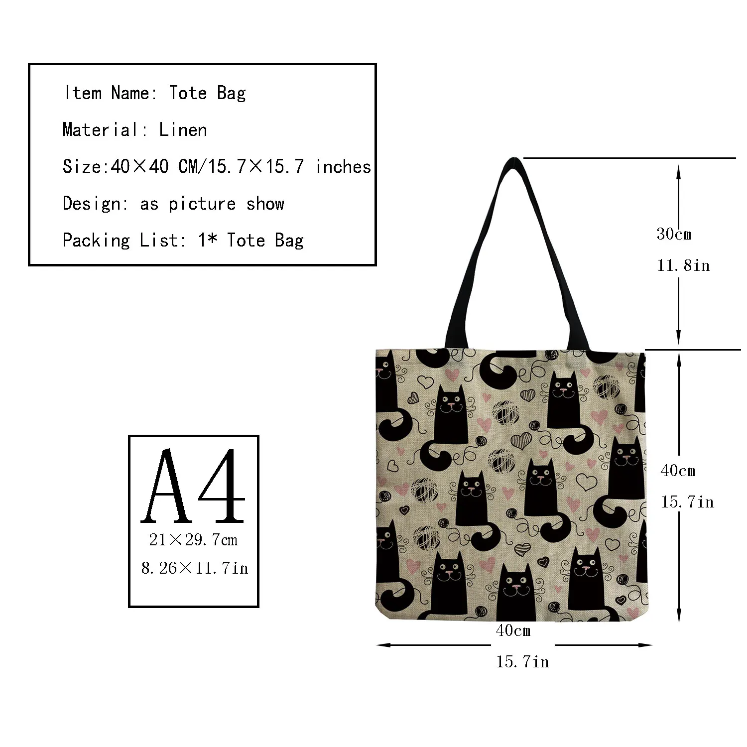 Minority Custom Pattern Fashion Shoulder Bags Cute Cartoon Cat Love Print Ladies Satchel Casual Tote Bags ECO Friendly Handbag