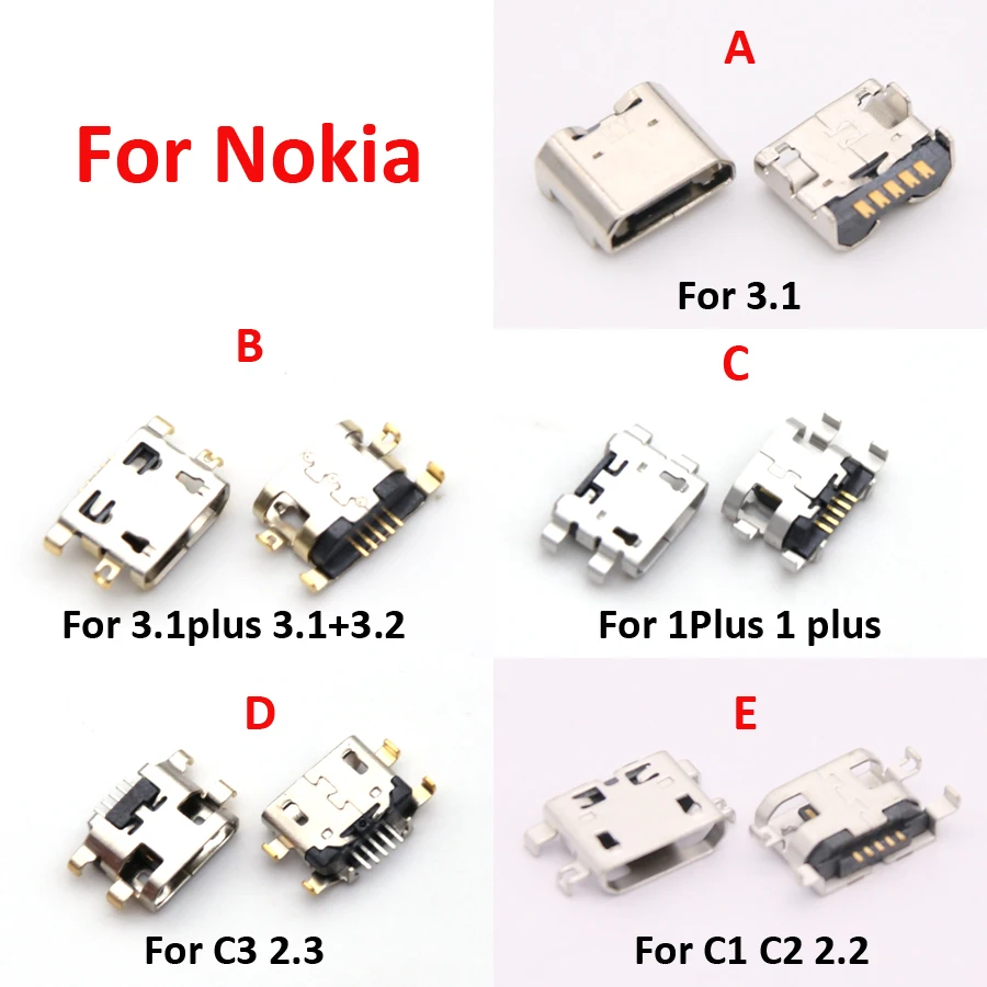 10Pcs Usb Charger Micro Charging Doct Port Connector For Nokia 1 Plus 1Plus 3.1 3.1Plus C1 C2 2.2 3.1+ 2.1 C3 2.3 TA-1080 Plug