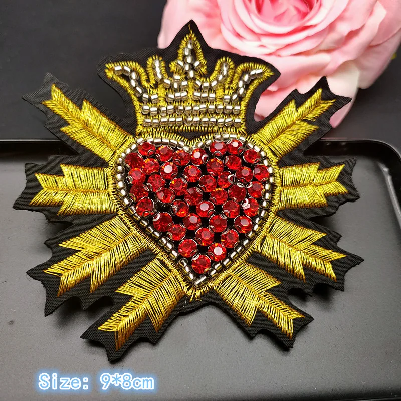 3D Handmade Rhinestone Beaded Patches Heart Sew on Crystal Patch beading Applique Cute Patch Love Medals