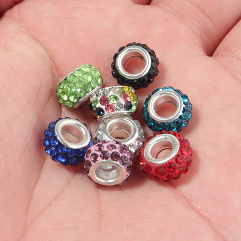 

20pcs/Lot 4.5mm Clay Round Rhinestone Ball Beads Big Hole Beads Loose Spacer Beads for Jewelry Makings DIY Bracelet Necklace