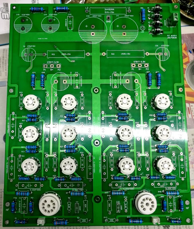 HUAJI Electronic Tube Tube Amplifier ECF82+6AQ5 Three Parallel Push-Pull Tube Amplifier 2*28W Power Amplifier PCB  Board