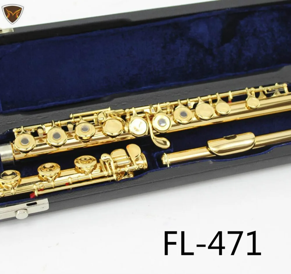 

Hot MARGEWATE Standards Flute FL-471 Student Flutes Whole Gold Lacquer 17 Holes Open C Key With Blue Case Accessories