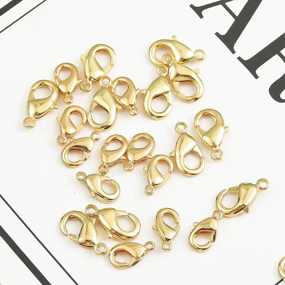 10pcs/lot 10/12mm 18k Gold Plated Lobster Clasp Hooks End Connectors For DIY Jewelry Making Necklace Bracelet Accessories
