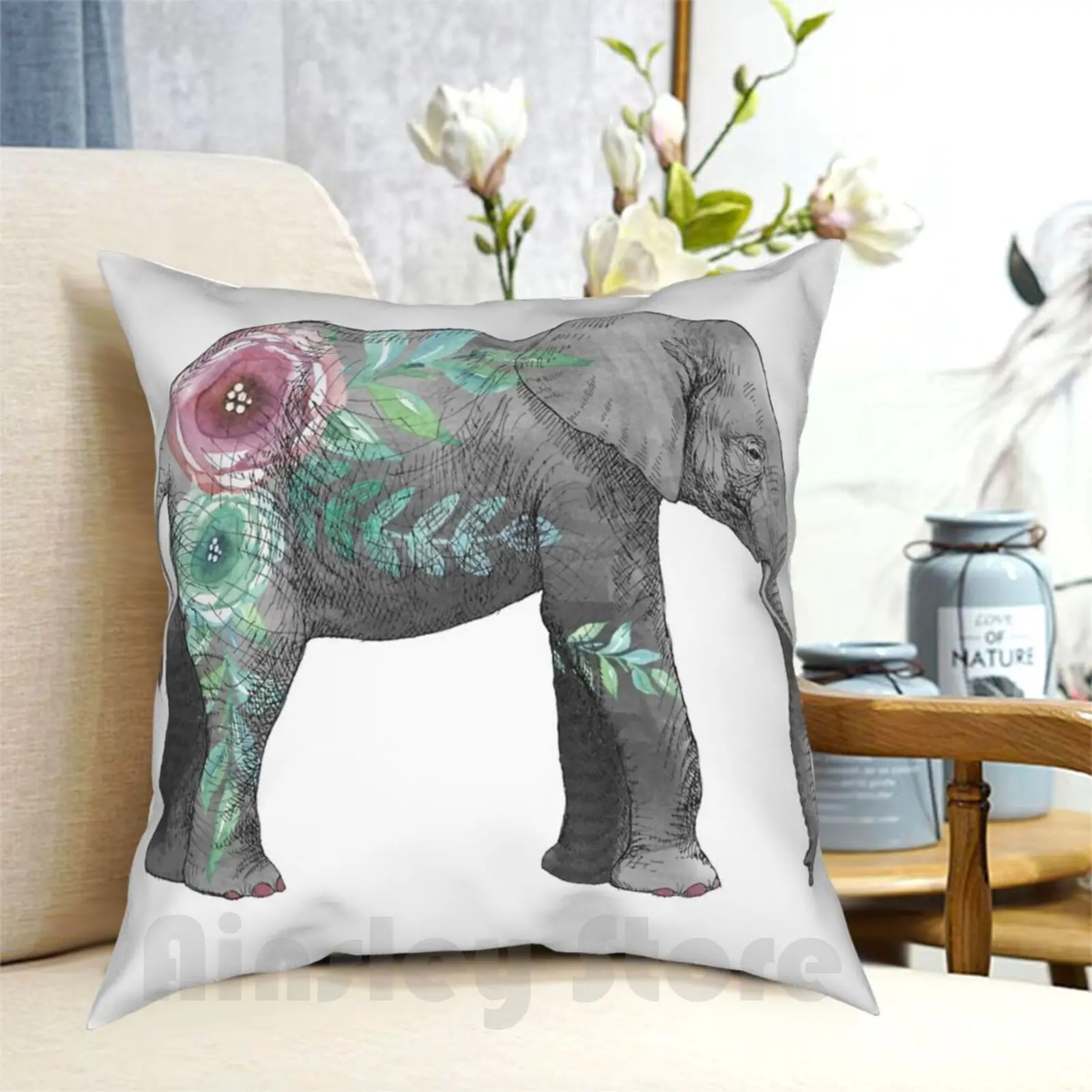 

Watercolor Elephant Pillow Case Printed Home Soft DIY Pillow Cover Watercolor Elephant Watercolor Elephant Animal Elephants