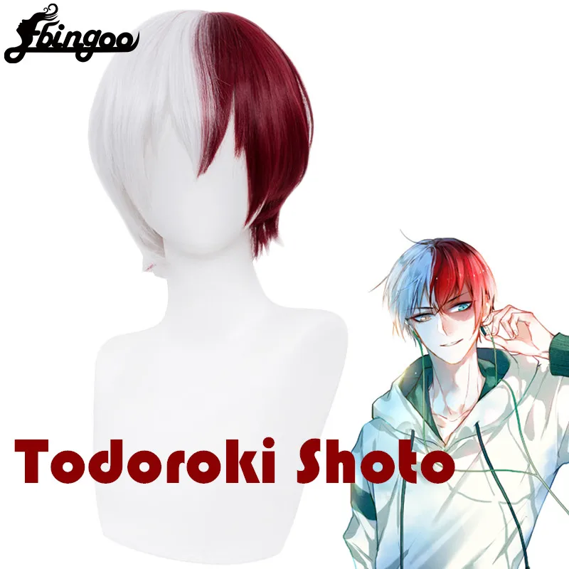 Ebingoo-Peluca de Cosplay de My Hero Academia, blanca y roja, fibra sintética resistente al calor, Boku no Hiro Akademia Shoto Todoroki Shouto