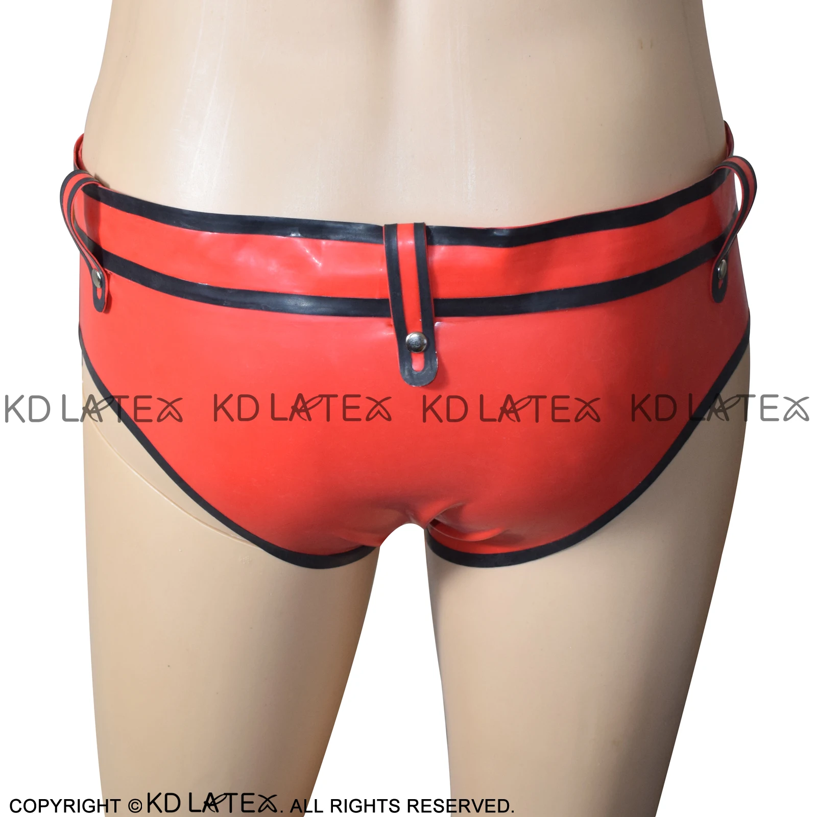 Red And Black Trims Sexy Latex Briefs With Belts Rubber Boy Shorts Underpants Underwear DK-0105