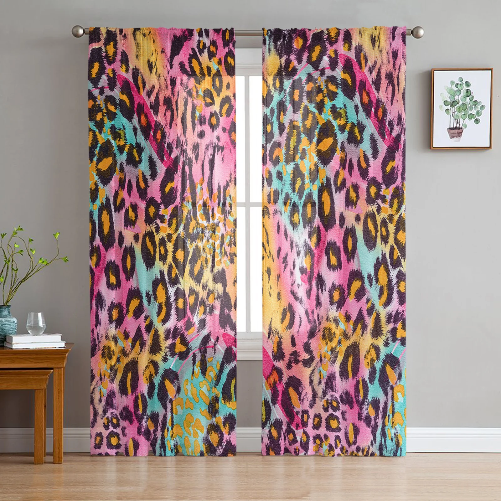 Colorful Leopard Print Window Treatment Tulle Modern Sheer Curtains for Kitchen Living Room the Bedroom Curtains Decoration