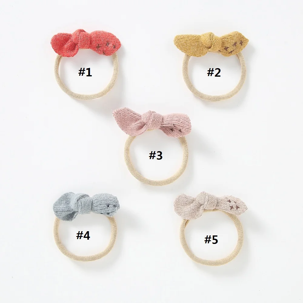 36pc/lot New Crochet Bows Nylon Baby Headband, Wool Knitted Hair Bow Nylon Headband Bunny Ear Headband for Girl Hair Accessories