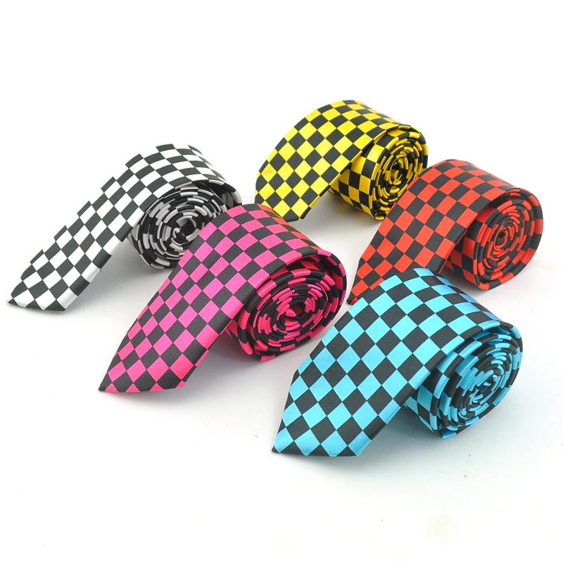 Women Necktie Formal Dress Gift Wedding Shirts Cravat Ties For Men 2 Inch wide White Checkered Plaid Classic Drop shipping