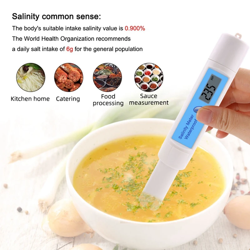 Waterproof Digital Salinity Meter Precision 0~199.9ppt Salinity Checker Health Soup Food Sea Aquarium Salt Salimeter Electrode