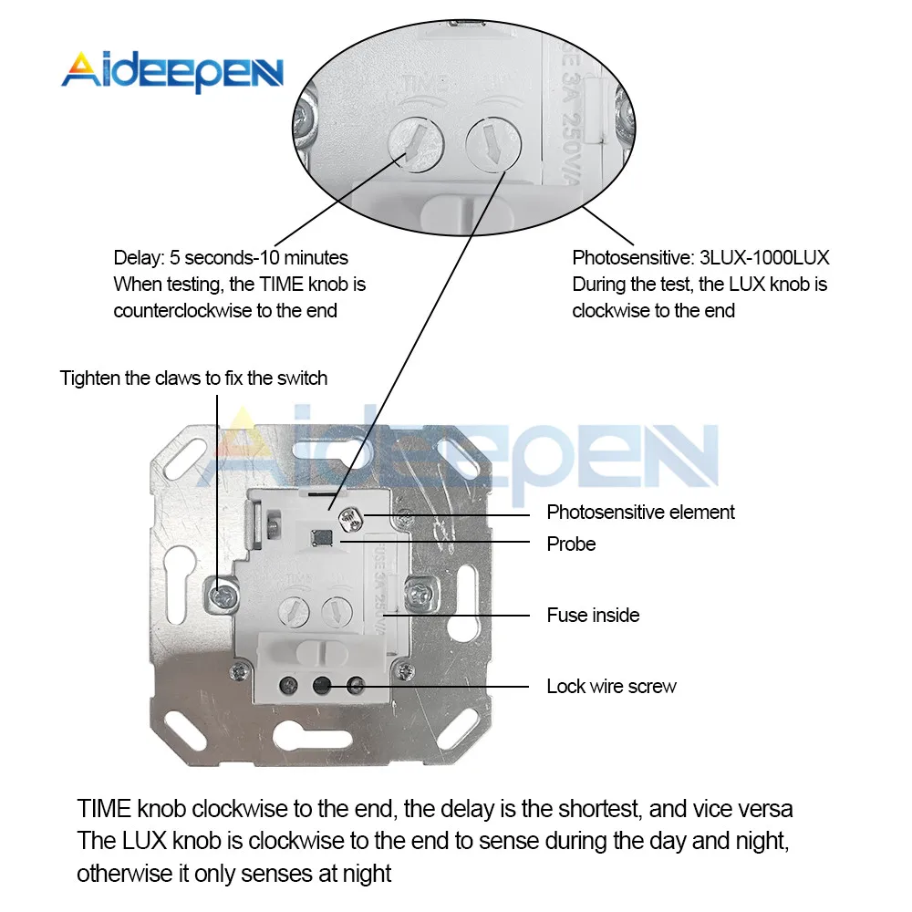 AC 110V-220V LED PIR Infrarot-Detektor IR Infrarot-Bewegungssensor-Schalter Ein/Aus Wandschalter mit Einstellbarer Zeitverzögerung für Zuhause – Detail 5