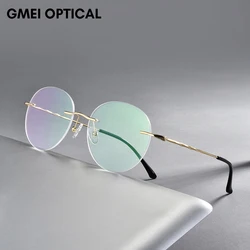 Titanium Alloy Rimless Glasses Frame para homens e mulheres, Óculos redondos ultraleves, Miopia Prescrição Frames, Optical Eye Glass