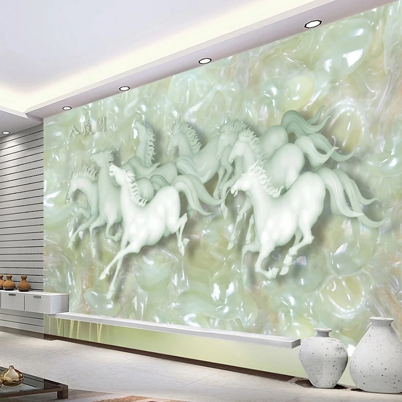 Customized Size Wallpaper Jade Horse Oriental Style Wall Paper 3D Three-dimensional Creative Wall Mural Living Room Decoration