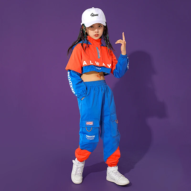 เด็ก Hip-Hop JAZZ Dance เครื่องแต่งกายหญิง Hooded Crop Tops กางเกง Hip Hop Catwalk Street Dance เสื้อผ้าเวทีสวมใส่ BL7515