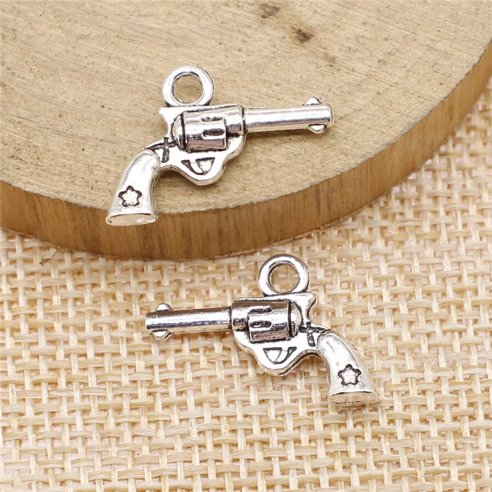 free shipping 59pcs 11x22mm antique silver pistol charms diy retro jewelry fit Earring keychain hair card pendant accessories