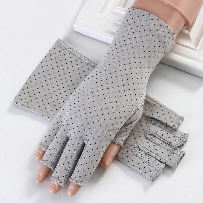 Female Summer Sunscreen Cotton Sun Driving Cycling Mittens Women Flowers Bit Half Finger Touch Screen Thin Typing Gloves J76