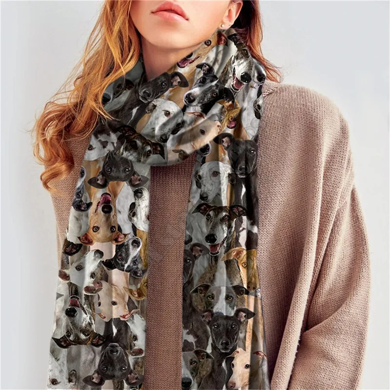 

Greyhound 3D Printed Imitation Cashmere Scarf Autumn And Winter Thickening Warm Funny Dog Shawl Scarf