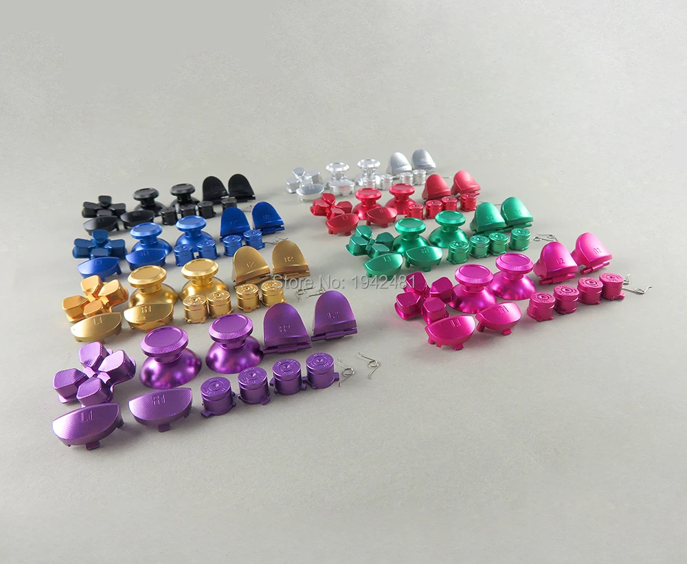 

4Sets Custom Metal Thumbsticks Analog Grip ABXY D-pad L1R1L2R2 Buttons Full Aluminum Metal Buttons for PS4 jds001 jds010 jdm001