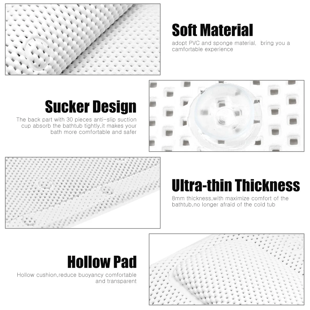 PVC Breathable Non-slip Bathroom Bathtub Mat, with Suction Cup and Pillow Non-slip Mat, Suitable for Bathroom and Bathtub