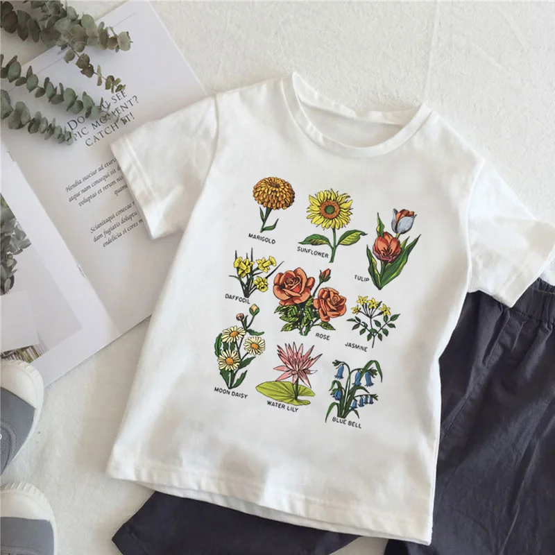 

Sunshine Plant Rose Save Bees Print Girls T Shirt Vintage Bloom Flower Kids Tops Casual Children Clothes Boys T-shirt,HKP5373