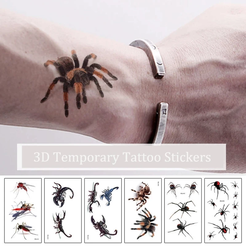 3D Nhện Hình Xăm Bọ Cạp Tạm Thời Hình Dán Xăm Cho Halloween Giả Tatto Nghệ Thuật Thân Thể Tatuajes Trò Đùa Tatouage Temporaire