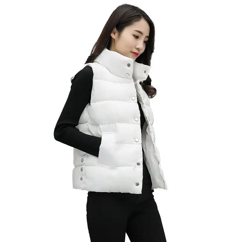 

Warm Winter Women Vest Cotton Clothing Newest Cotton Short White Sleeveless Ladies Coats Wind Autumn and Winter Vests for Girls