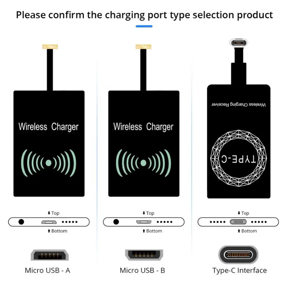 Lightweight Qi Wireless Charging Receiver For Samsung Huawei Xiaomi Universal Micro USB Type C Fast Wireless Charger Adapter