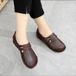 2021 Autumn New style Ballerinas Women Barefoot Flat Shoes women Genuine Leather Buckle Strap Ladies comfort Single Shoes Flat S