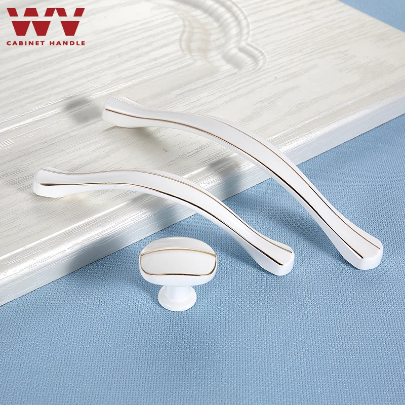 WV Painted Drawer Wardrobe Handles European Lvory White Cabinet American Knob Shoe Cabinet Modern Simple Single Pulls 6032