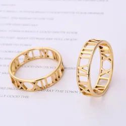 2023 Roman Numerals Stainless Steel Rings For Woman Girl For Men Couple Hollow Wedding Ring