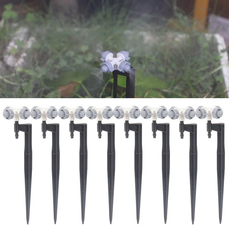 

4Pcs 4-Head Gray Round Atomizing Nozzle Irrigation Sprinkler cross misting Nozzle Support Spike Watering Sprinklers