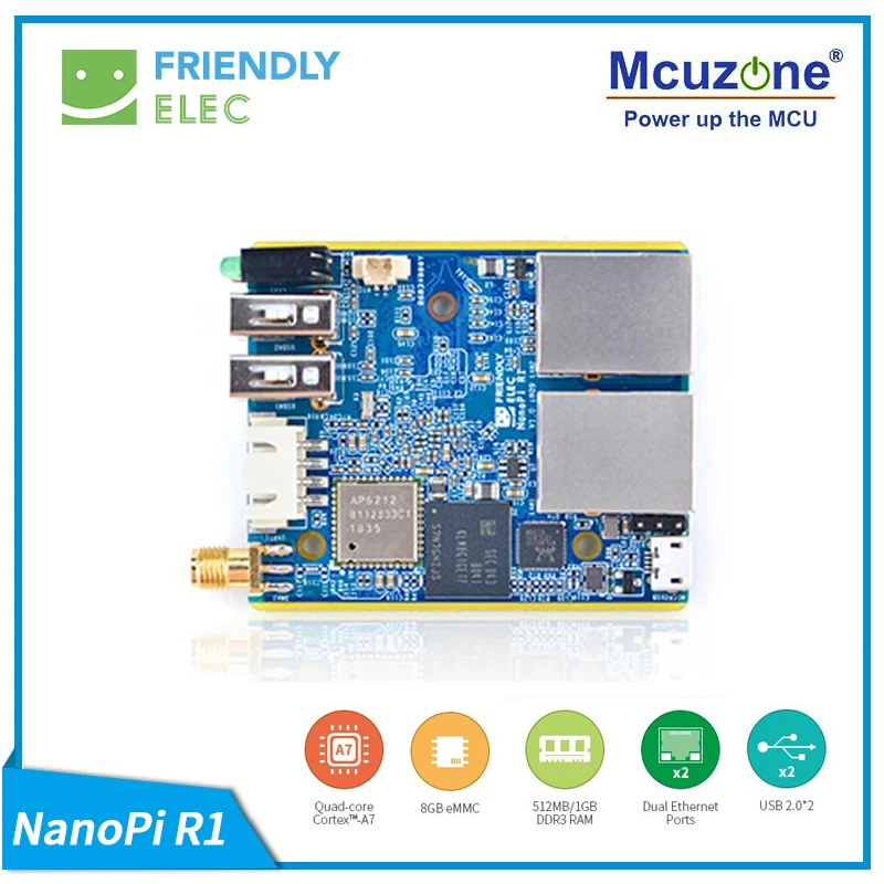 NanoPi R1 Allwinner H3 Gbps Ethernet On-board Wifi Bluetooth OpenWRT cortex-A7 ETHERNET 8GB eMMC FriendlyELEC