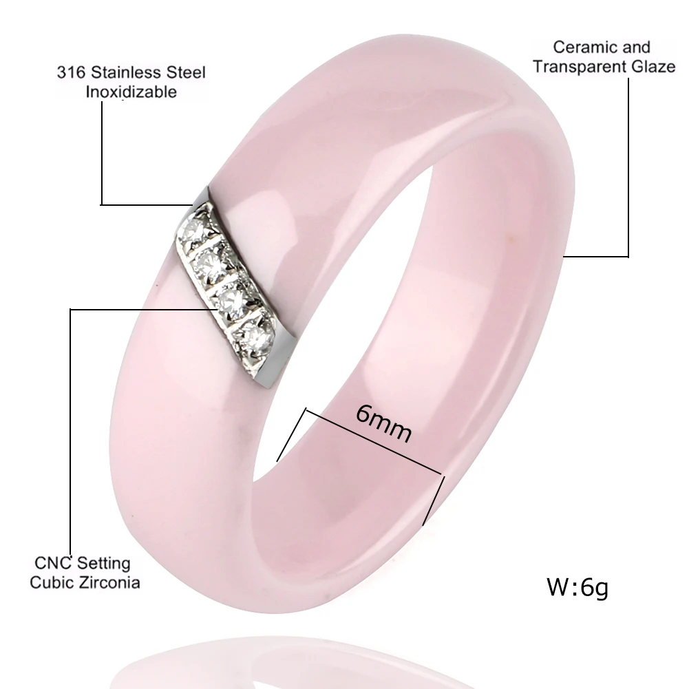 Pink White Black Female Women Wedding Jewelry Sets Elegant Stly CZ Crystal Healthy Ceramic Rings Stud Earrings Fashion Jewlery