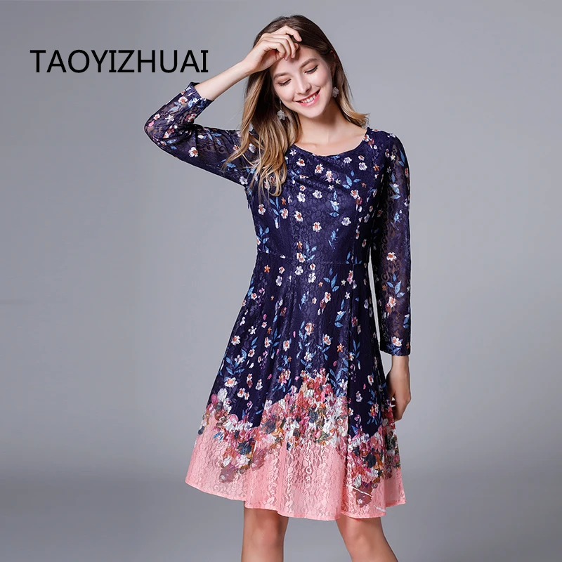 TAOYIZHUAI spring new arrvial high street style lace dress  O-Neck empire waist long and short sleeves above knee  party dress