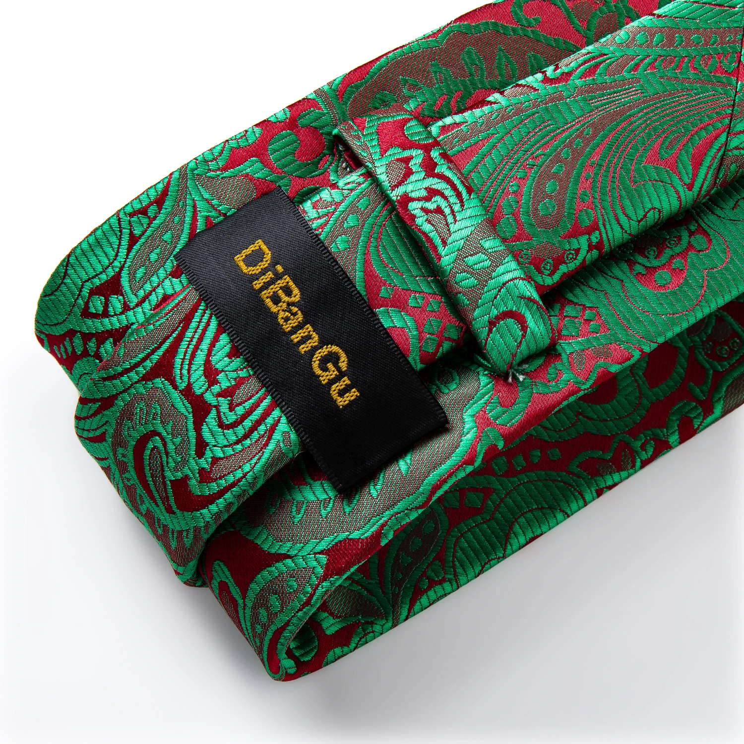 100% Silk Jacquard Woven Green Red Paisely Floral Men Tie Luxury 8cm Business Wedding Party Necktie Set Hanky Tie Ring DiBanGu