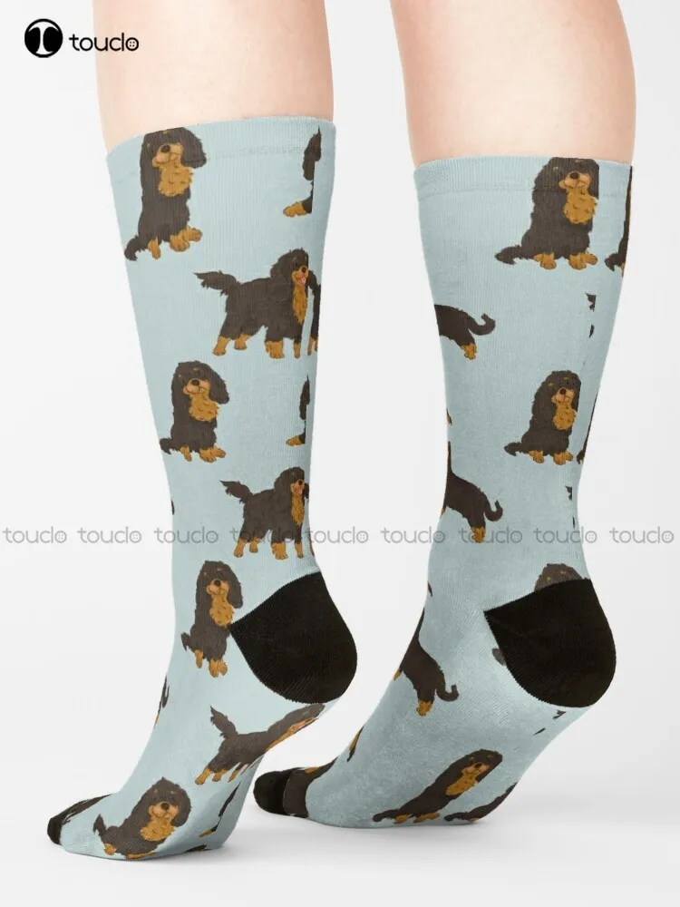 Black Tan Cavalier King Charles Spaniel Dog Socks Halloween Socks Men Personalized Custom Unisex Adult Teen Youth Socks