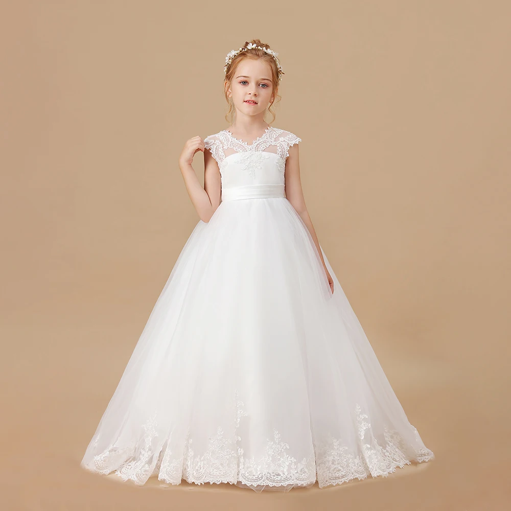 Floor-Length Flower Girl Dress For Kids Festivity Celebration Wedding Ceremonies Birthday Evening Party Ball-Gown Banquet Prom