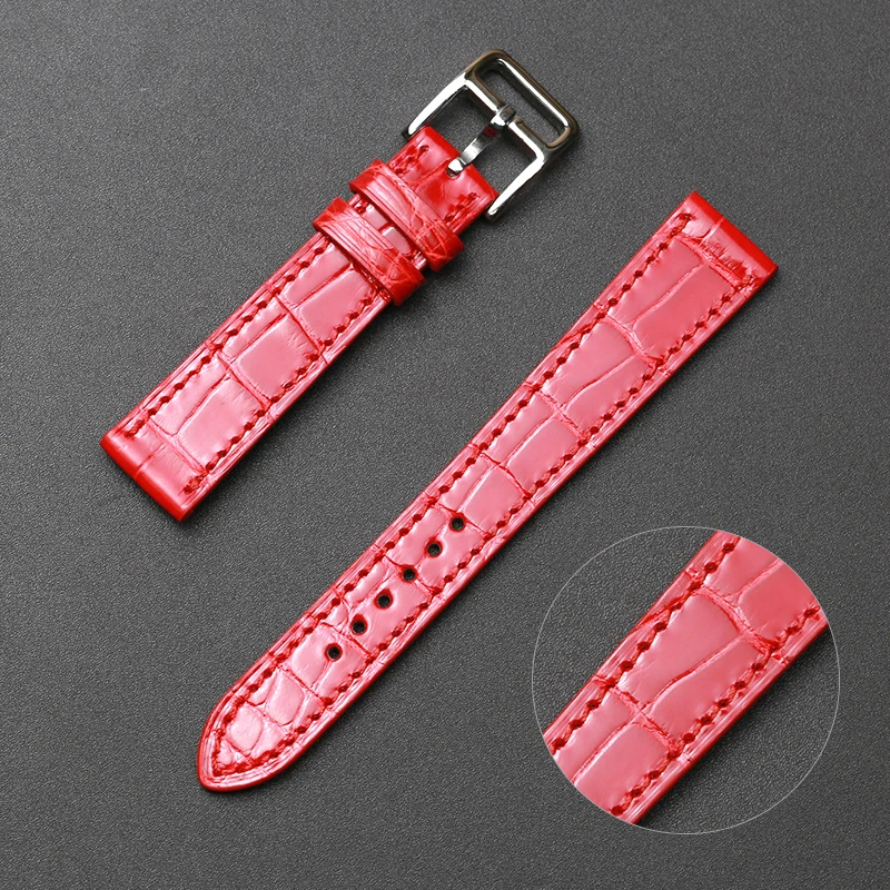 SAUPPO Accessories 16mm Crocodile Skin Leather Bracelet Replacement Belt for Her-mes Watch Strap Bamboo Grain Round Grain