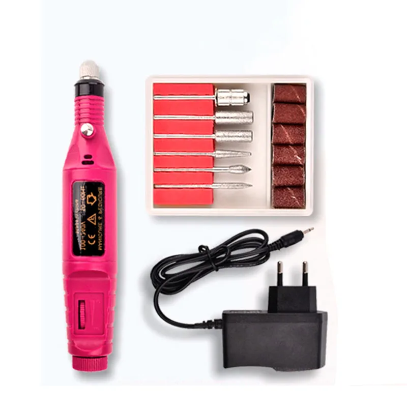 New  Electric Manicure Drill Machine Nail Pen Shape Nail File Bits Nail Art Professional UV Gel Polish Remove Tools Red Color