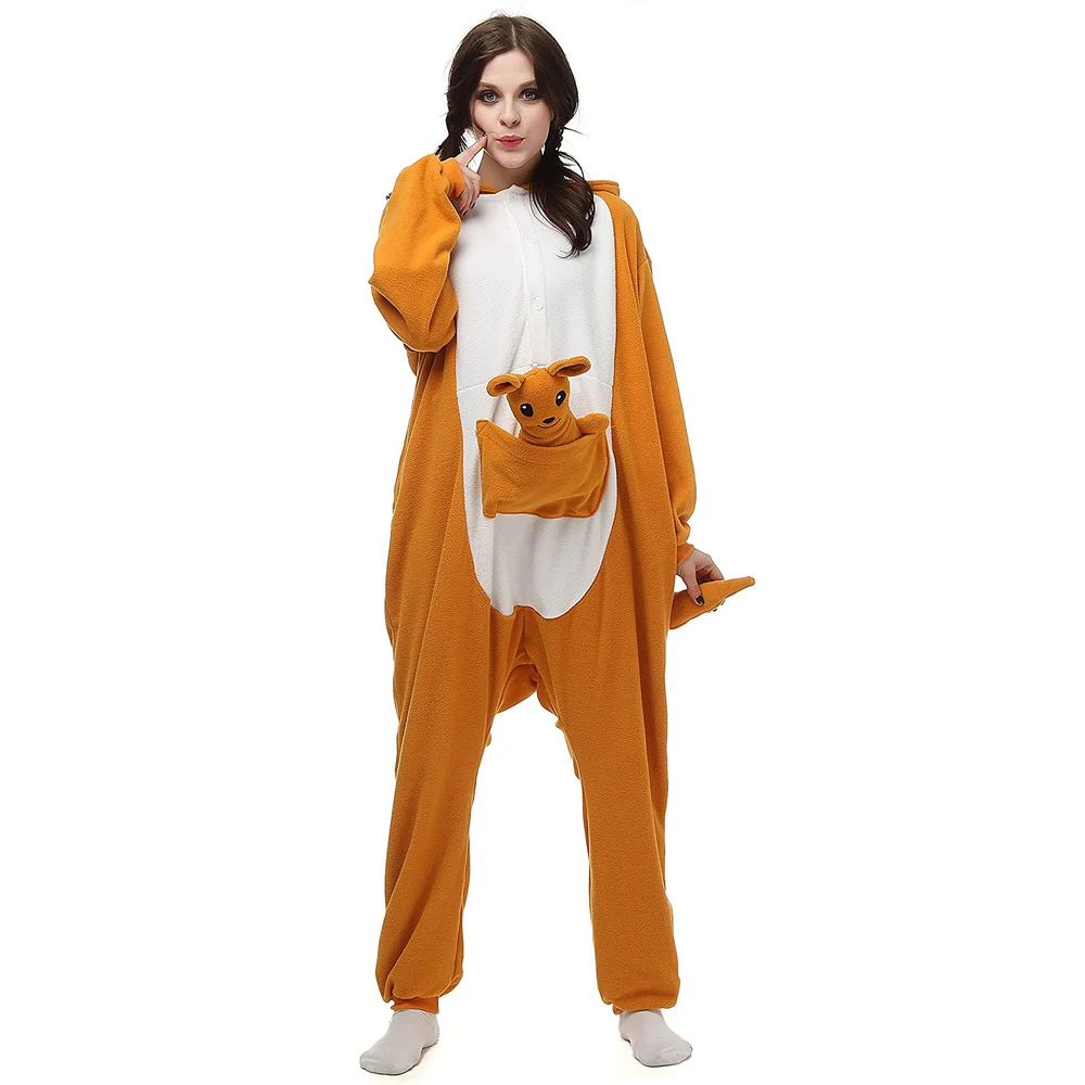 Men XXL Kangaroo Cartoon Pijamas Onesie Adult Women Girl Sleepwear One-Piece Anime Pajama Winter Flannel Outfit Raccoon Kigurum