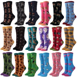 Peonfly-Calcetines de algodón con estampado de animales para mujer, medias con dibujos animados de elefante, gato, perro, cerdo, loro, búho Kawaii, Harajuku