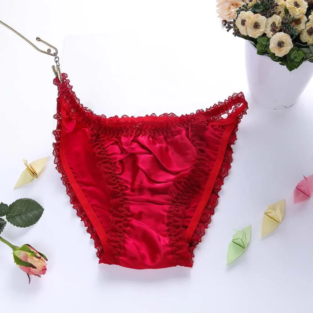 Cuecas de biquíni com cordas confortáveis para mulheres, cuecas 100% seda, lingerie sensual, cuecas sexy