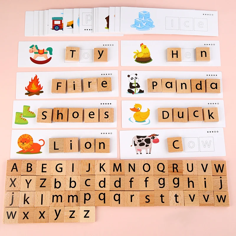 Kids Montessori Wooden Toys Letter Cognition Matching Learn Spelling Word Game Puzzle Baby Early Educational Toys For Children