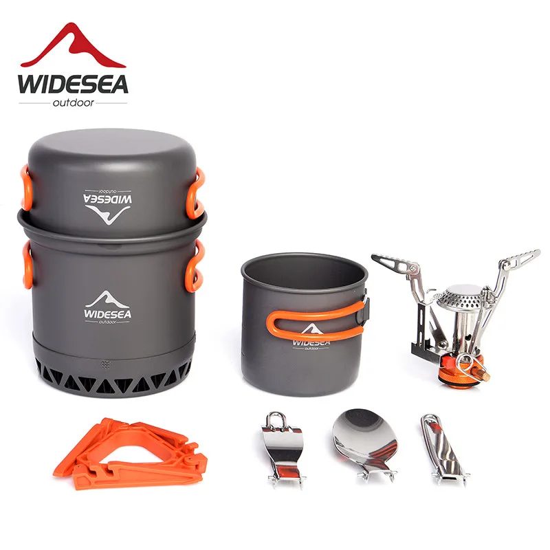 Widesea Camping ultralekkie naczynia kuchenne zestaw garnków palnik gazowy kuchenka Cook Cup Outdoor Travel zastawa stołowa łyżka widelec nóż kuchnia piknikowa